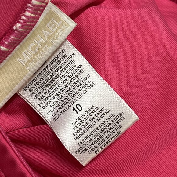 Michael Kors Swimsuit Womens 10 Electric Pink One Piece Double Keyhole Halter - Picture 5 of 6